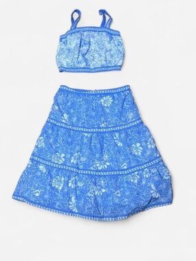 Girls Blue Floral Two-Piece Crop Top & Skirt Set